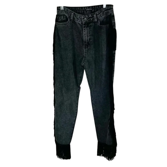 2/$30 Nasty Gal Collection Size 4 Fringe Stone Wash Black Jeans Western Concert - Picture 2 of 8